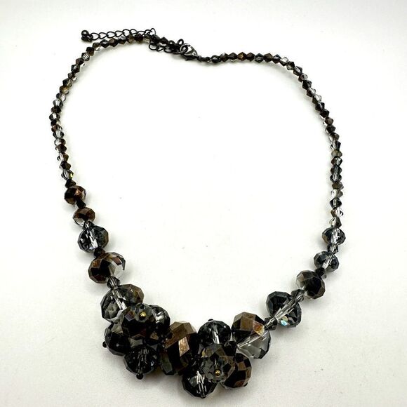 Stunning faceted black/dark gray crystal beaded necklace! - Picture 1 of 12
